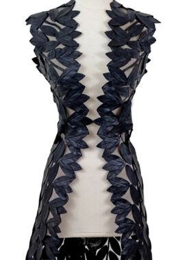 Just B Black Classic Leaf Design Faux Leather Midi Vest Size Women's Small NEW